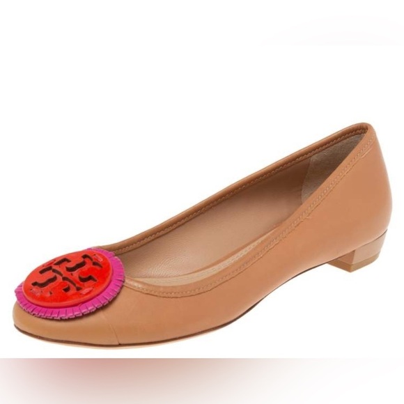 Tory Burch Reva ballet Miller Fringe Flats Size 6M Tan Pink - Picture 1 of 9